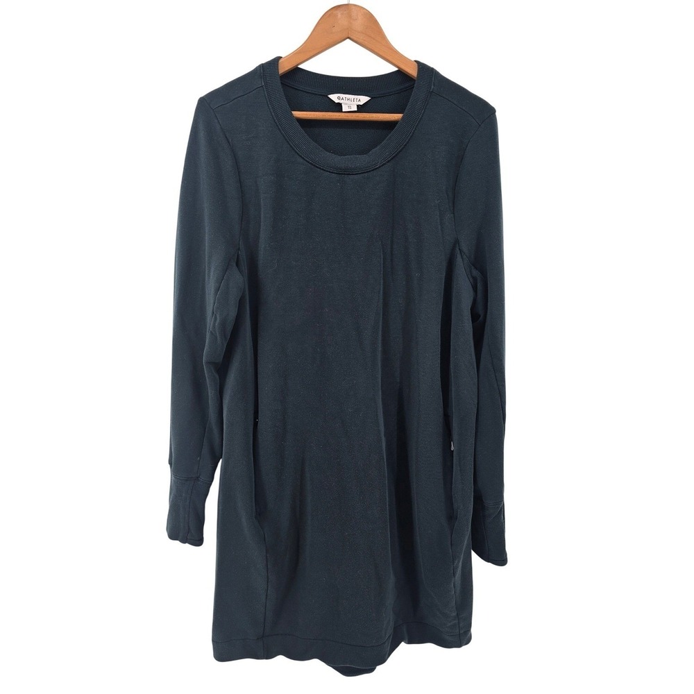 Athleta Sweatshirt Dress Womens XL Teal Coaster Luxe Fleece Pockets Thumbholes